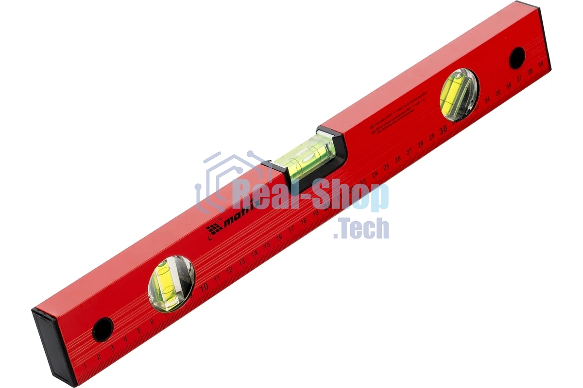 Уровень Matrix алюминиевый, 400 мм, 3 глазка, красный, линейка