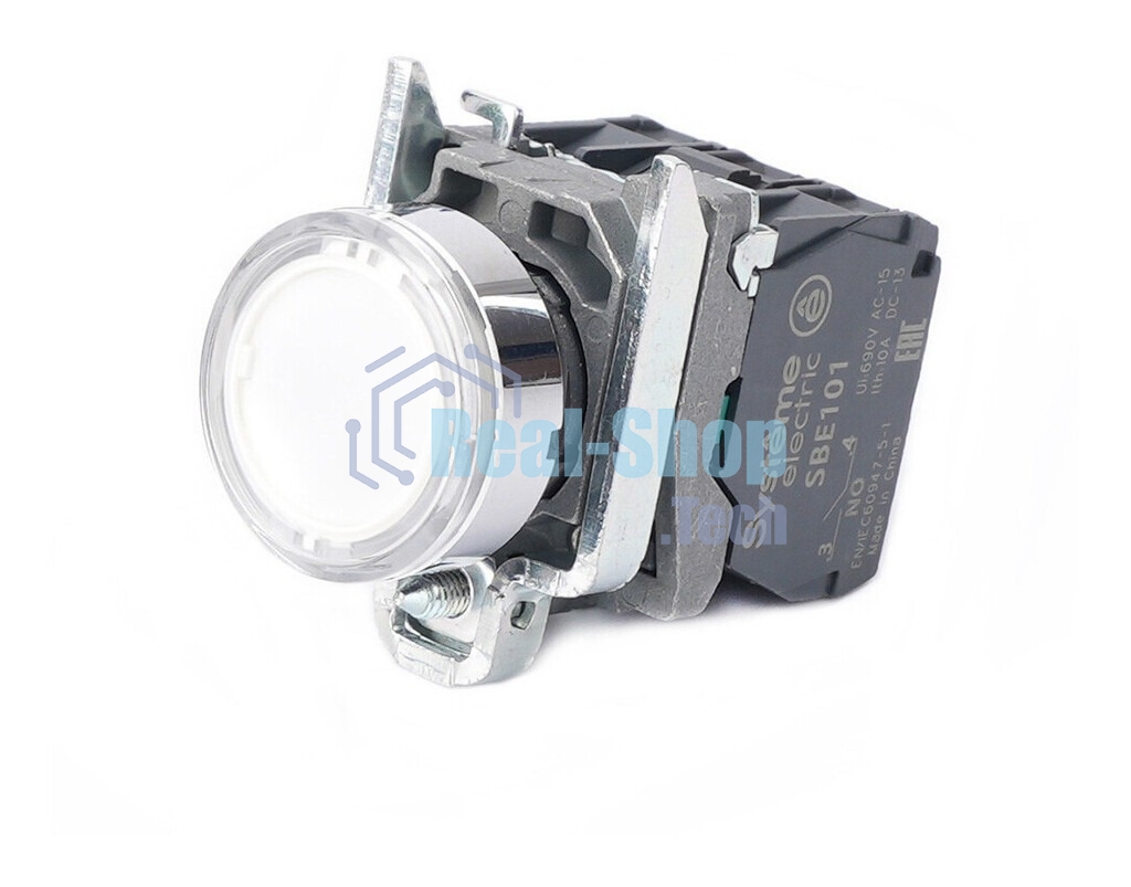 Кнопка SB4 с подсветкой в сборе модульная 22мм белая металл 24ВDC 1НО+1НЗ