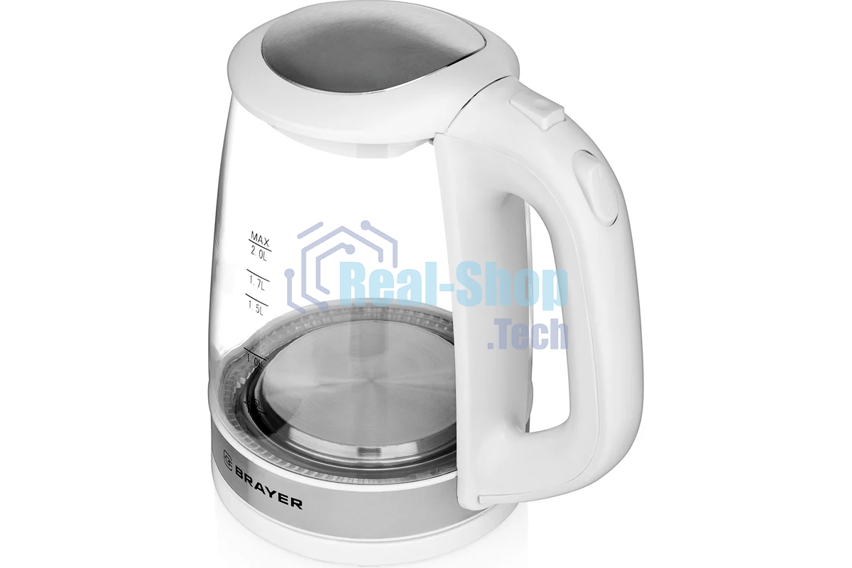 Чайник электрический BRAYER BR1040WH 2220Вт, 2 л, стекл., белый.