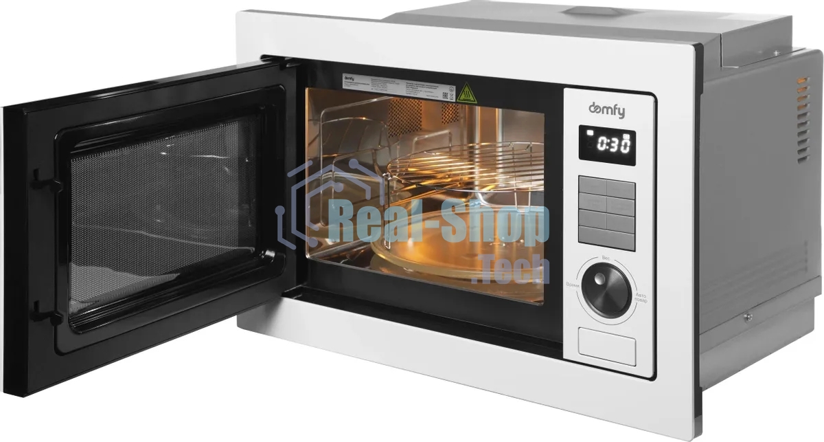 Микроволновая печь встраиваемая Domfy DM2540BW WG белый, 25 л, 900 Вт, переключатели - кнопки/поворотный мехинизм