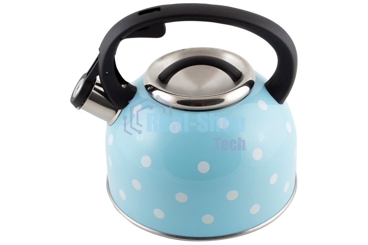 Чайник для плиты со свистком MALLONY Maestria 2,5 л, голубой в белый горошек, из нержавеющей стали