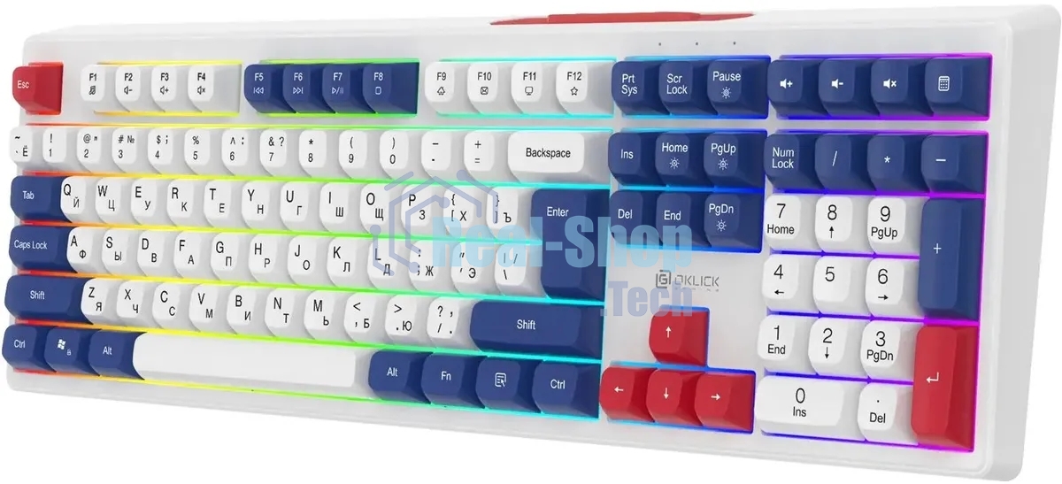 Клавиатура проводная Oklick 725G белый/красный USB Multimedia for gamer LED (2070294)