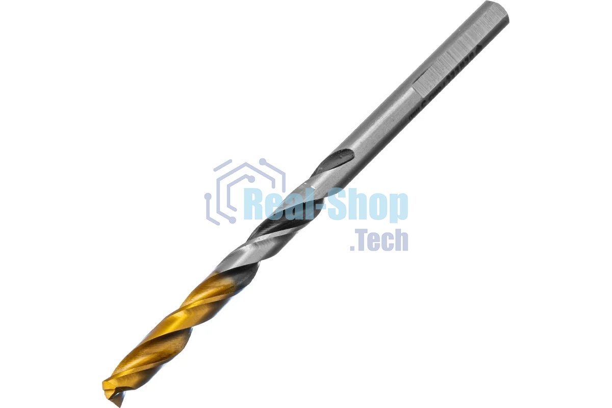 Сверло спиральное по металлу Denzel 5 x 86мм, Р6М5, Golden Tip, многогранная заточка