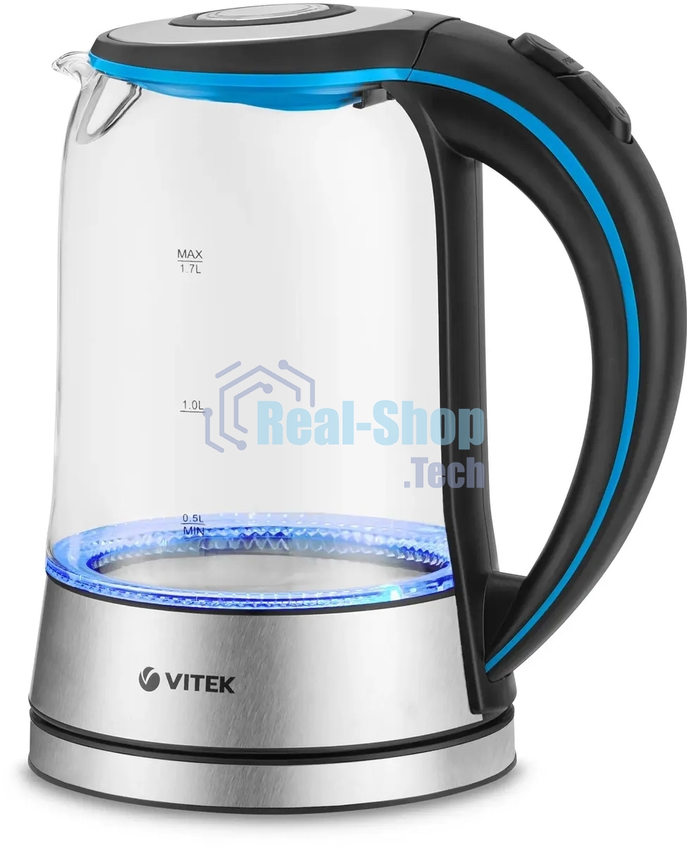 Чайник электрический Vitek VT-7028 1.7л. 2200Вт прозрачный корпус: стекло