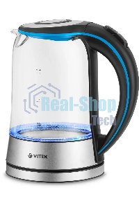 Чайник электрический Vitek VT-7028 1.7л. 2200Вт прозрачный корпус: стекло