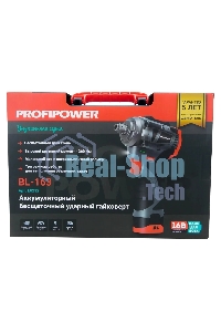 Аккумуляторный бесщеточный ударный гайковерт ProfiPower BL-163 (16В, 260Нм, Li-ion 2шт, 2.0А·ч, ударные головки 17,19,21, З/У,в кейсе)