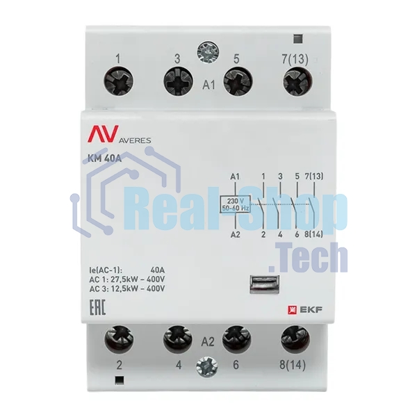 Контактор модульный КМ 40А 4NO 230В AC (3 мод.) AVERES EKF km-av-3-40-40-230V