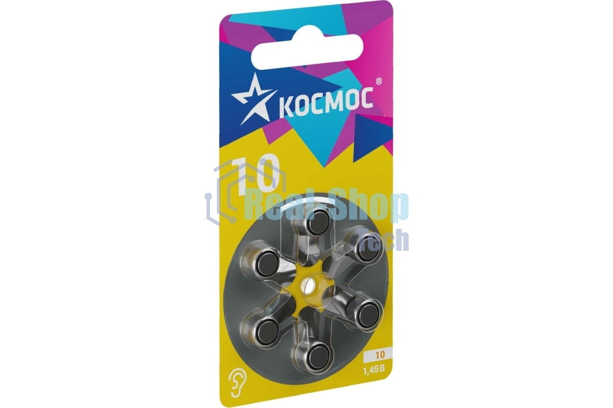 Батарейка воздушно-цинковая для слухового аппарата ZA10 (10 PR70 DA230 V10) 1.45В (уп.6шт) КОСМОС KOCZA-10BL6