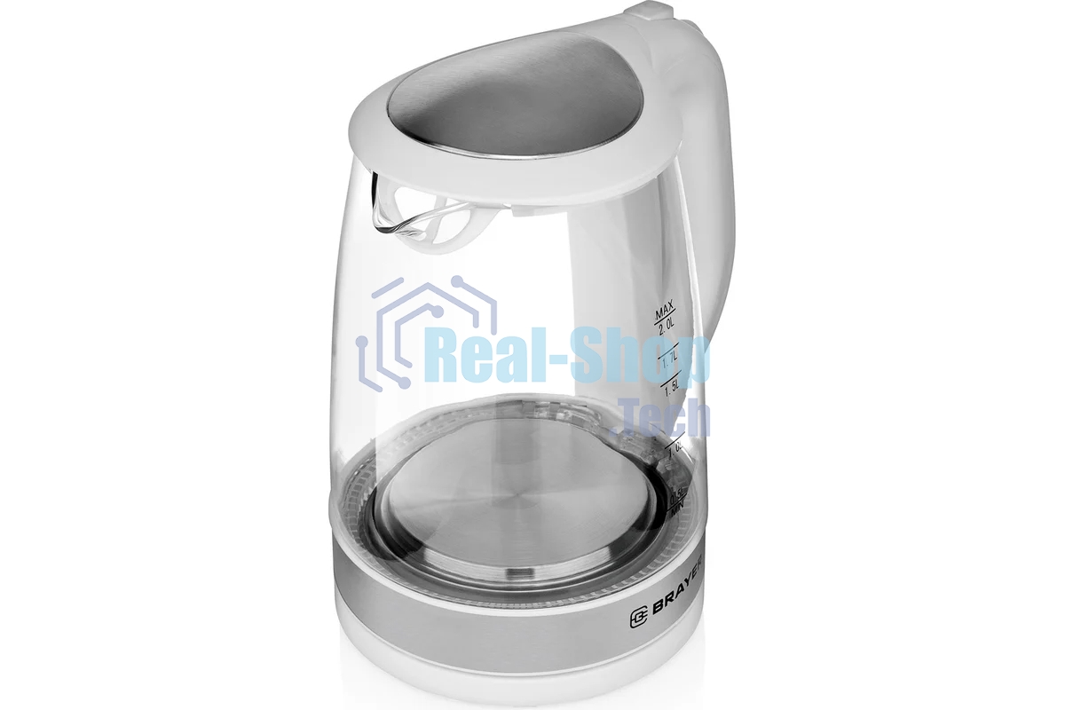 Чайник электрический BRAYER BR1040WH 2220Вт, 2 л, стекл., белый.