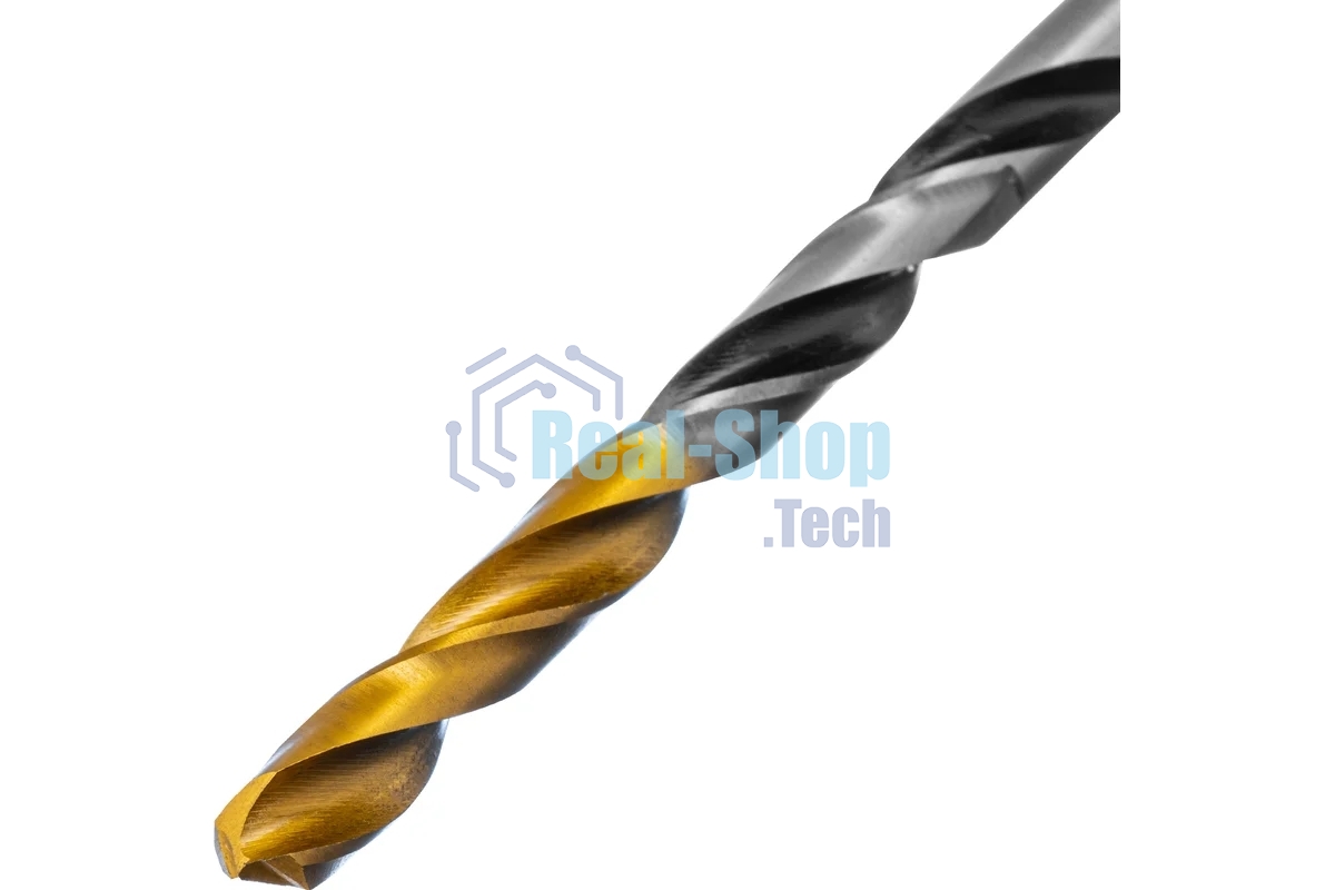 Сверло спиральное по металлу Denzel 5 x 86мм, Р6М5, Golden Tip, многогранная заточка