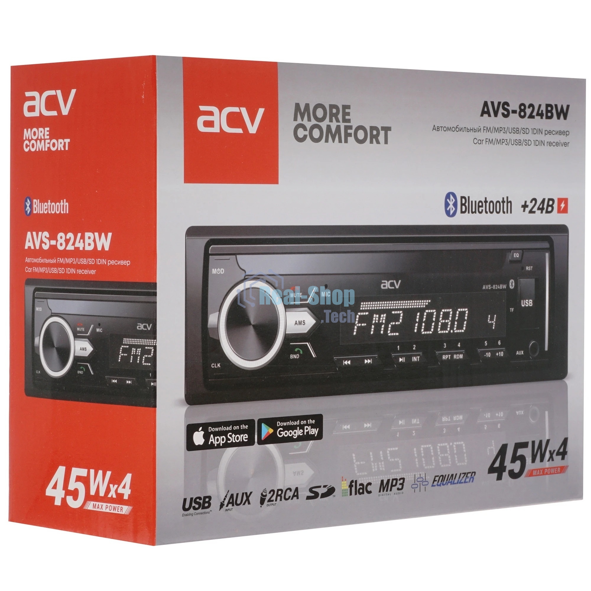 Автомагнитола ACV AVS-824BW, 1 DIN, Bluetooth, USB Type-A, AUX
