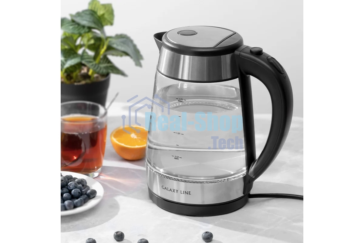 Чайник электрический Galaxy Line GL 0558, черный, стекло, 2200 Вт, 1,7 л