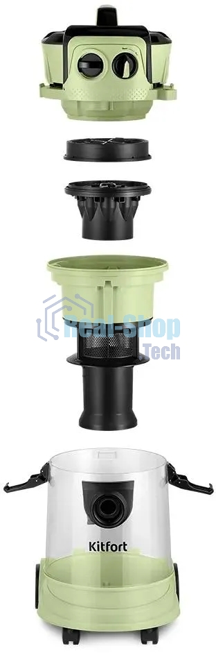 Пылесос Kitfort КТ-5194 зеленый/черный, 600/1000 Вт, уборка сухая/сбор жидкости, пылесборник контейнер, 15 л