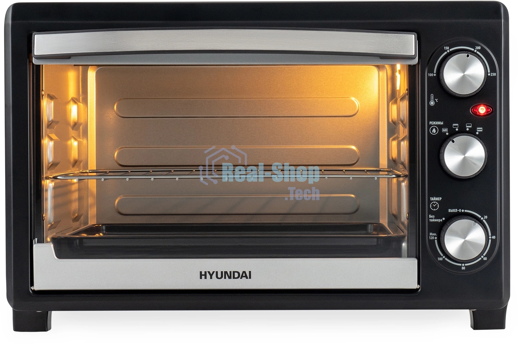 Мини-печь Hyundai MIO-HY073 26 л, 1500 Вт, серебристый/черный