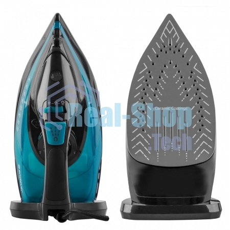 Утюг электрический Endever Delta-227 черный/лазурно-синий, 2400 Вт, подача пара 50 г/мин, паровой удар 150 г/мин, 10 шт/уп