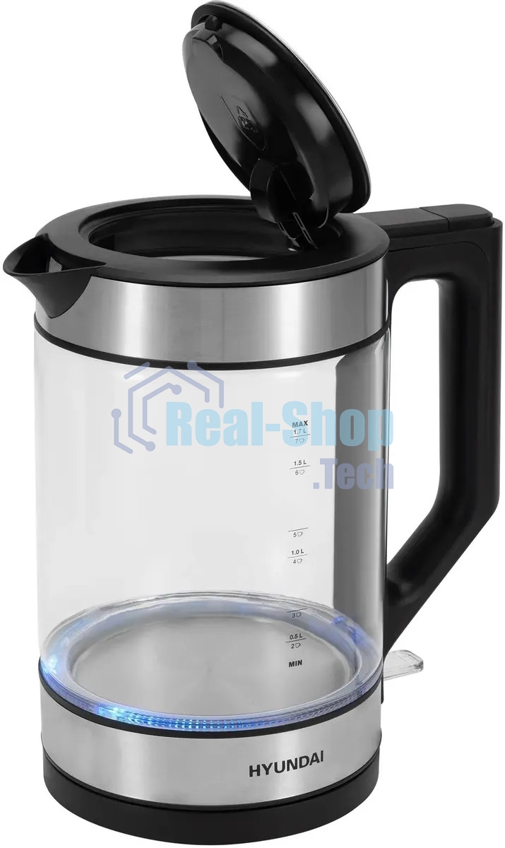 Чайник электрический Hyundai HYK-G4015 1.9л. 2200Вт черный/серебристый корпус: стекло
