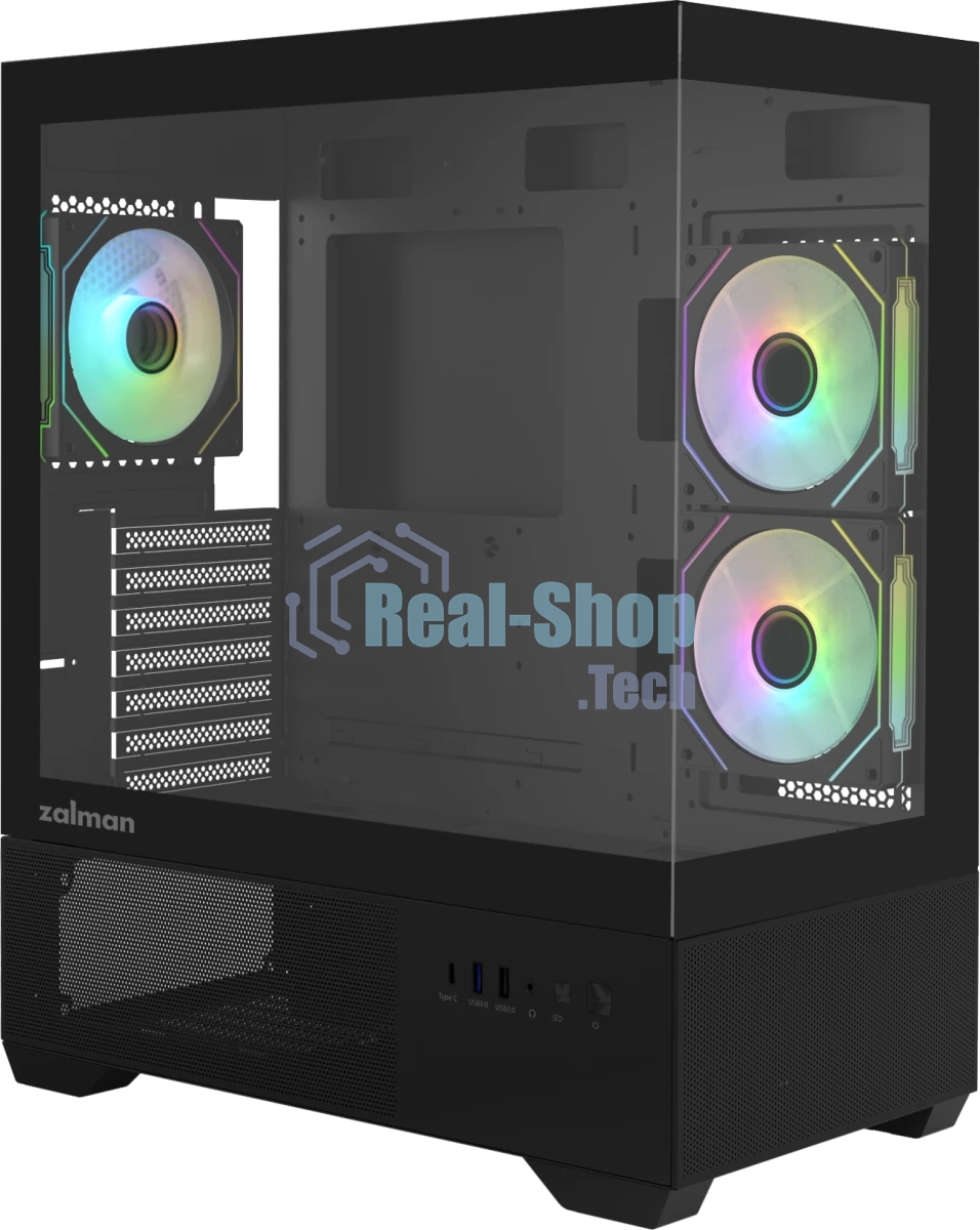 Компьютерный корпус ZALMAN CHRONIX, ATX, BLACK, WINDOW, 1xCombo (3.5’’ or 2.5’’), 1x3.5’’HDD, 2x2.5’’SSD, 1xUSB2.0, 1xUSB3.0, 1xUSB Type-C, SIDE 2x120мм ARGb, REAR 1x120мм ARGb