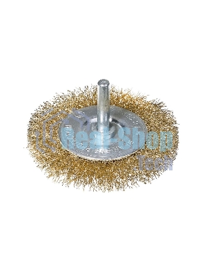 Оснастка Deli Щетка дисковая прямая для дрели DH-GSS100-E4 100мм, латунированная, толщина проволоки 0,3мм, хвостовик 6мм, макс. 4500 об/мин