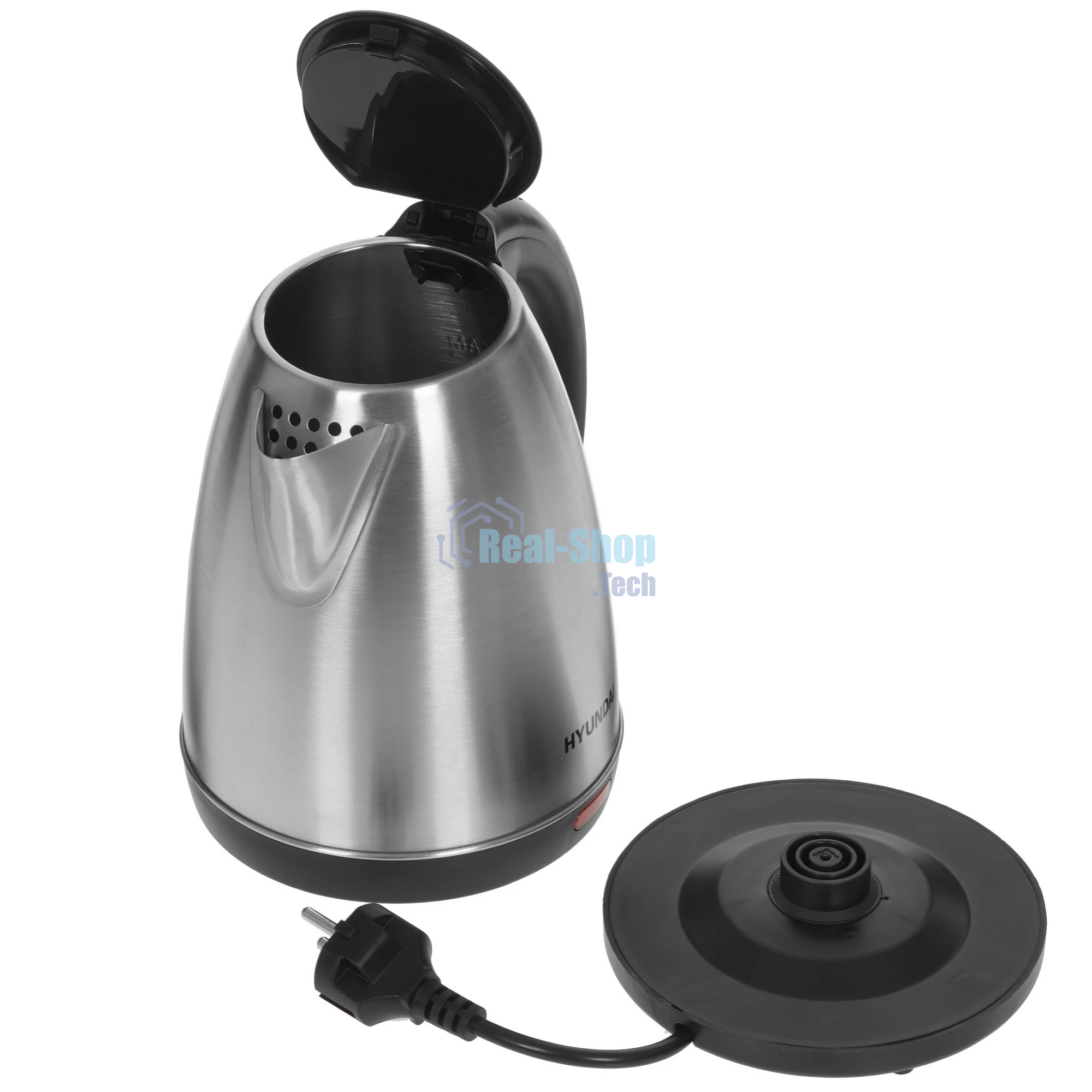 Чайник электрический Hyundai HYK-S1030 1.7 л, 2200 Вт, серебристый матовый/черный (корпус: металл)