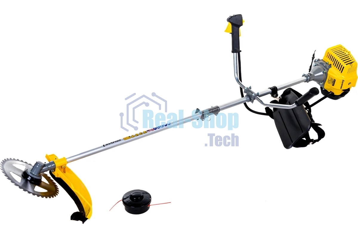 Триммер бензиновый Champion T433-2 переносной 2х тактный двигатель, 43 см³, 1.7 л.с. ширина скашивания: 40 см в комплекте: леска (3 мм), нож, плечевой ремень вес: 8.3 кг бак на 0.95 л прямая штанга уровень шума 102 дБ