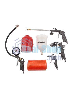 Набор пневмоинструмента Matrix, 5 предметов, быстросъемное соед. краскорасп. с верхним бачком