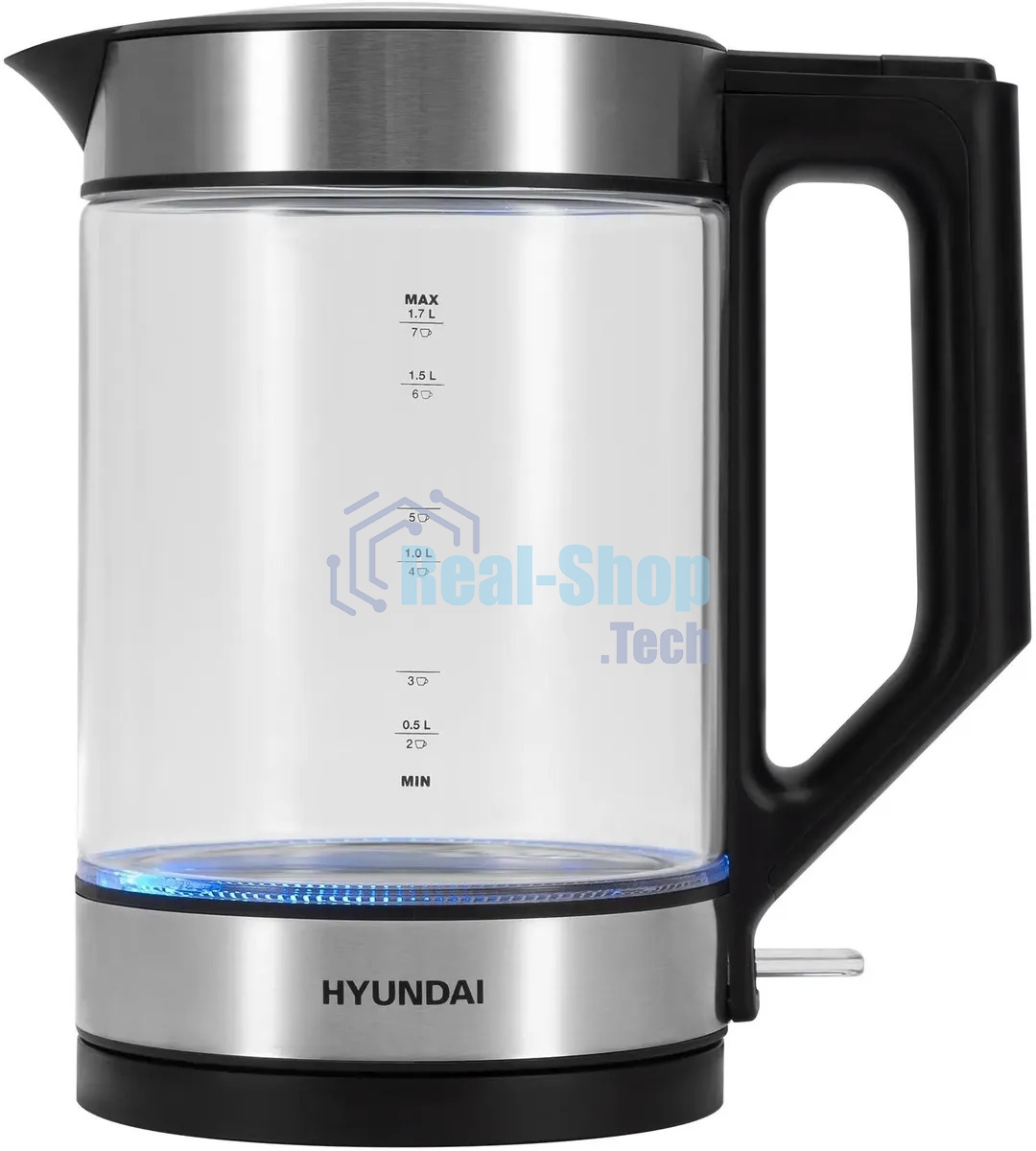 Чайник электрический Hyundai HYK-G4015 1.9л. 2200Вт черный/серебристый корпус: стекло