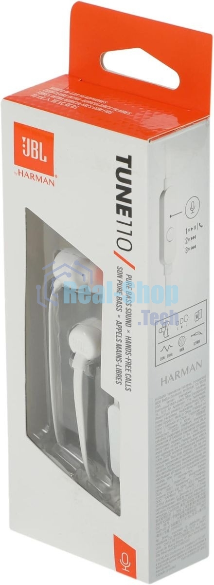 Наушники JBL Tune 110, 3.5 мм, внутриканальные, белый