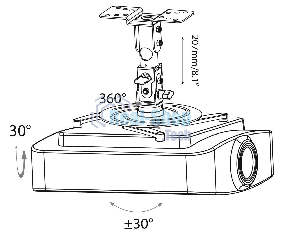 Кронштейн для проектора Cactus CS-VM-PR04-AL серебристый макс.10кг настенный и потолочный поворот и наклон