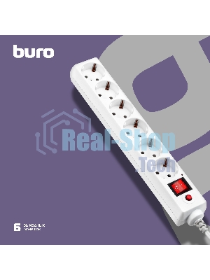 Сетевой фильтр Buro 600SH-16-1.8-W 1.8 м (6 розеток) белый (коробка)