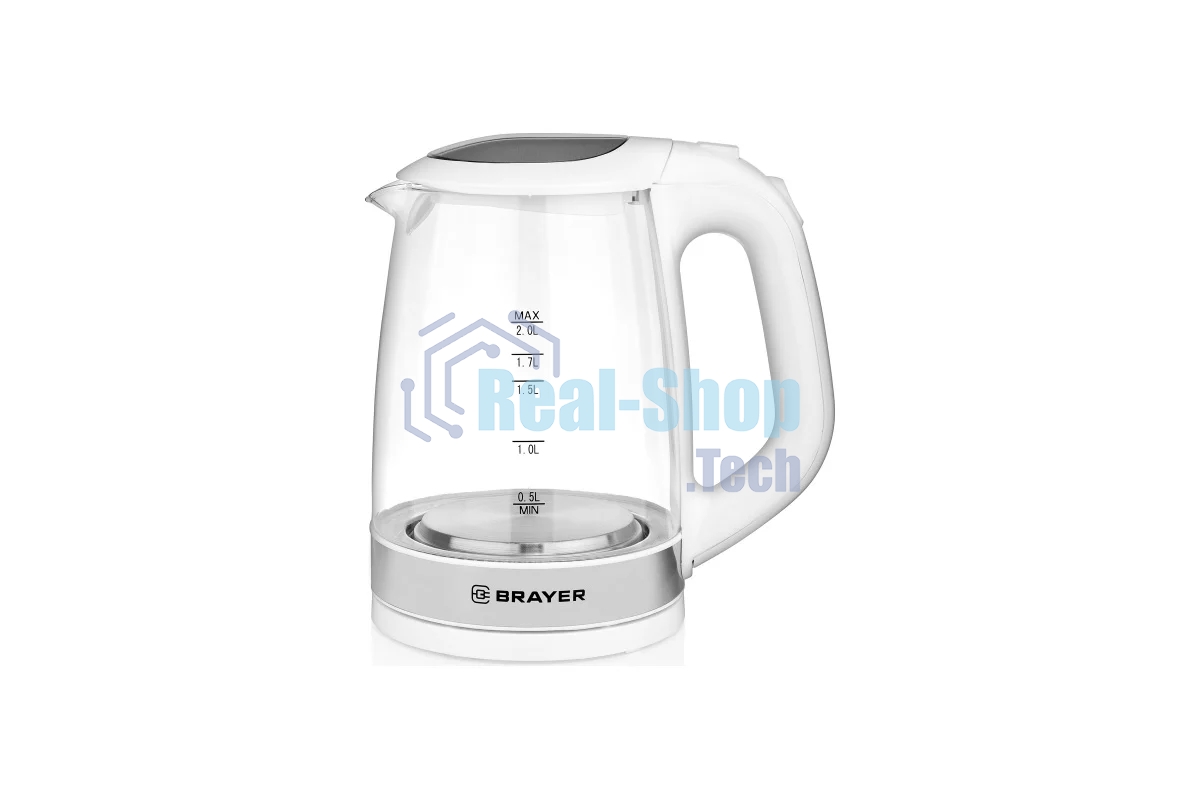Чайник электрический BRAYER BR1040WH 2220Вт, 2 л, стекл., белый.
