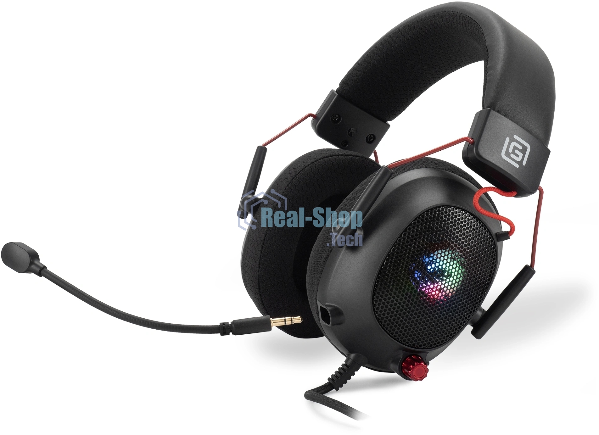 Наушники с микрофоном Оклик HS-L305G черный/красный 2м мониторные оголовье (2060511)