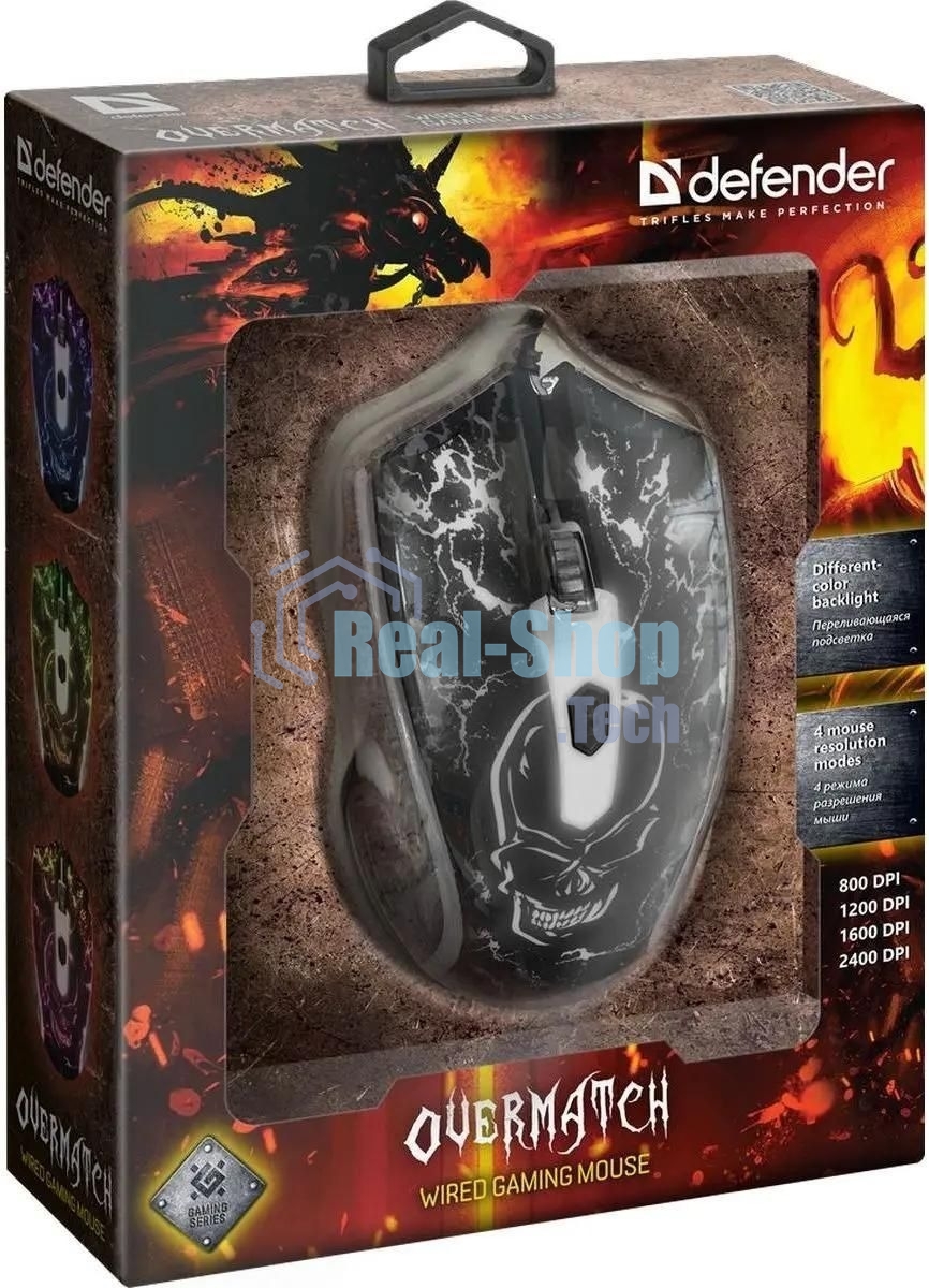 Мышь проводная Defender Overmatch GM-069 черный, 2400 dpi, USB, кнопки - 4