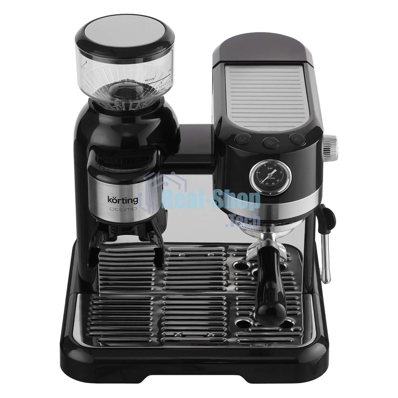 Кофемашина автоматическая Korting KCM 1015 N Ottimo черный/серебристый, исп. кофе - зерновой, 1500 Вт, 19 бар