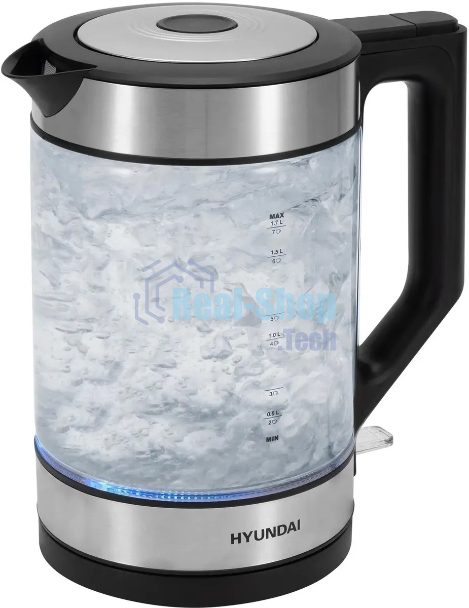 Чайник электрический Hyundai HYK-G4015 1.9л. 2200Вт черный/серебристый корпус: стекло