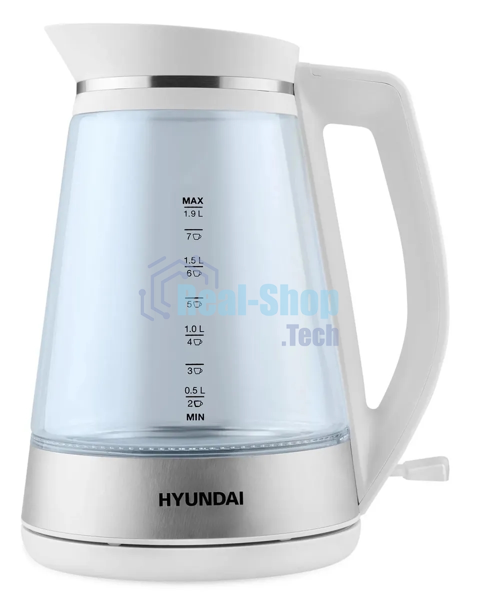 Чайник электрический Hyundai HYK-G3037 1.9л. 3000Вт белый/прозрачный (корпус: стекло)