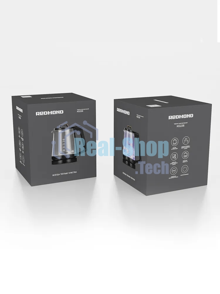 Чайник электрический Redmond KG-226 черный с деревом, 1,7 л, 2200 Вт