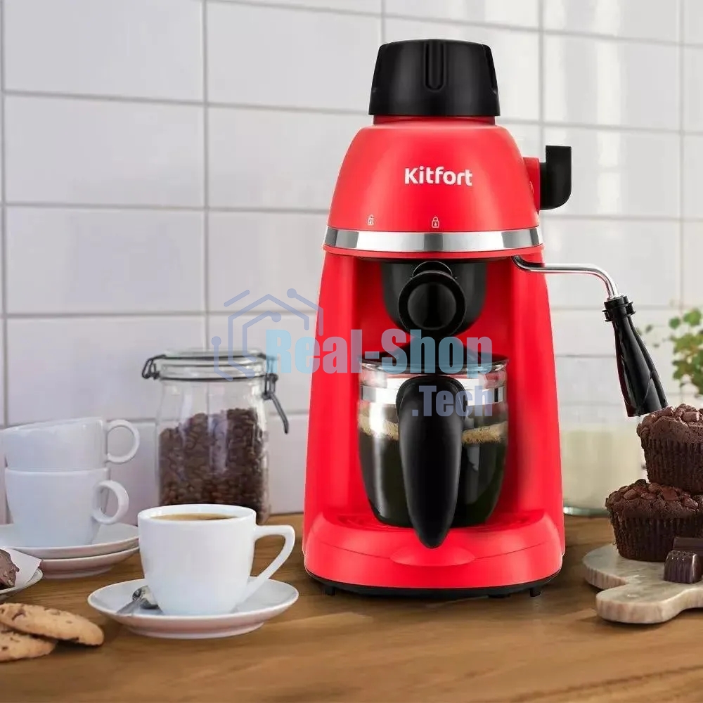 Кофеварка капельная Kitfort КТ-760-1 красный/черный, молотый кофе, 240мл, 800Вт, 3,5 бар