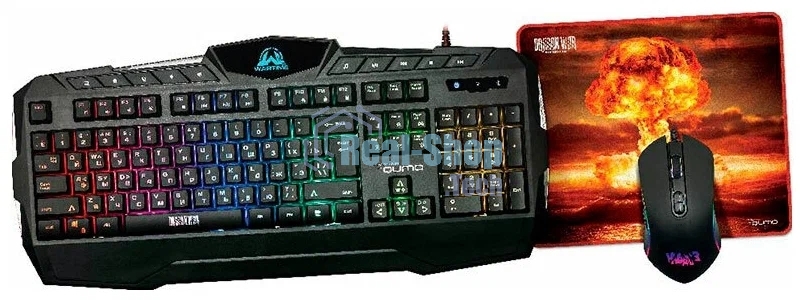 Игровой комплект Qumo Wartime K51/M67, кл-ра проводная, 104+10 клавиш, подсветка RGb, мышь проводная, оптическая, RGb running, 1200/1600/2400/3200 dpi