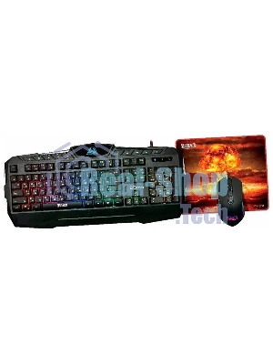 Игровой комплект Qumo Wartime K51/M67, кл-ра проводная, 104+10 клавиш, подсветка RGb, мышь проводная, оптическая, RGb running, 1200/1600/2400/3200 dpi