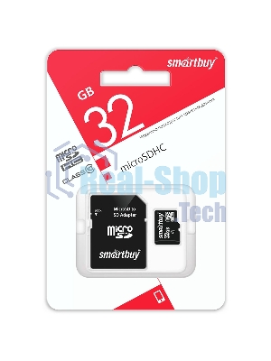 Флеш карта Micro SDHC 32Gb Smartbuy Class 10, адаптер в комплектеLE