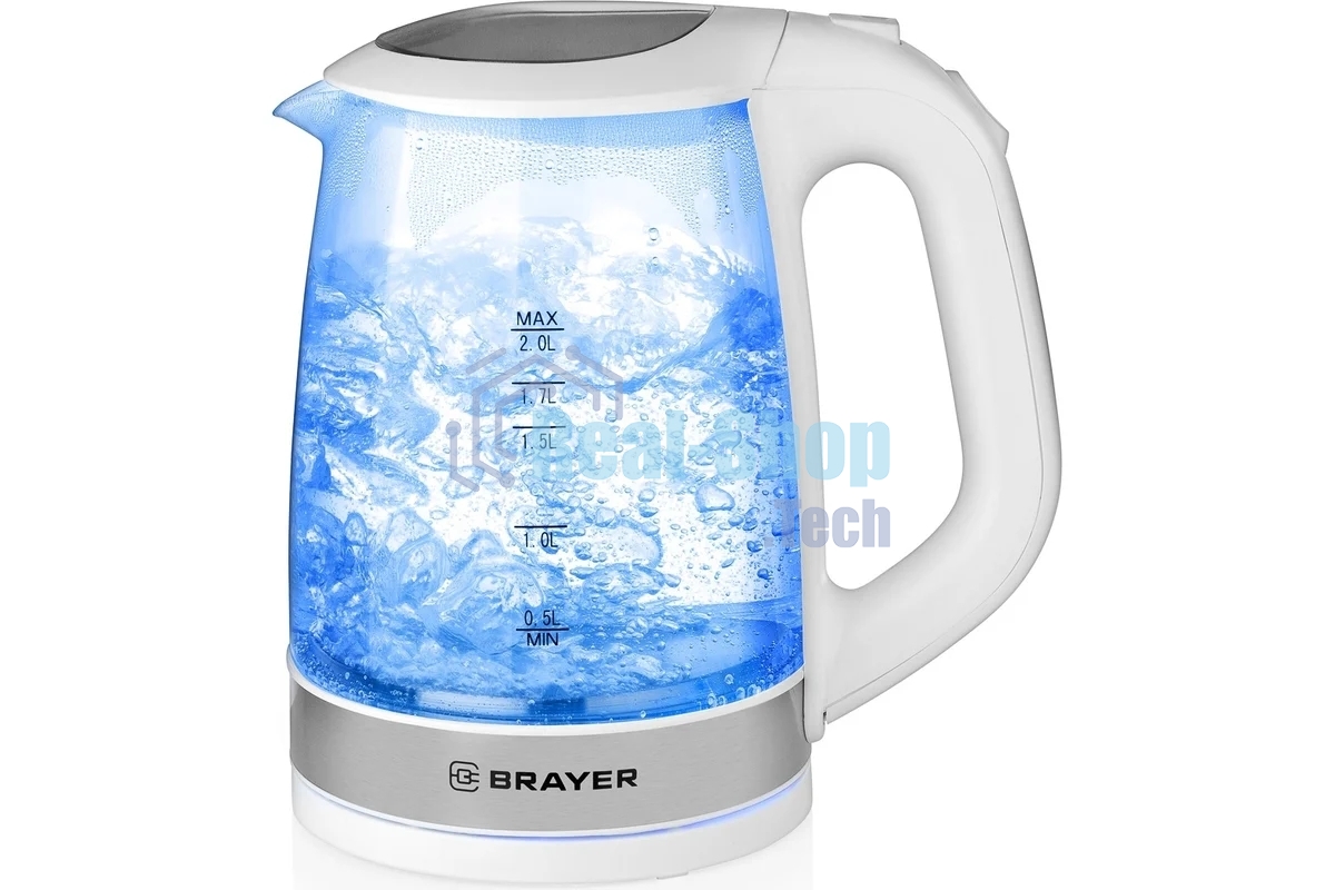 Чайник электрический BRAYER BR1040WH 2220Вт, 2 л, стекл., белый.