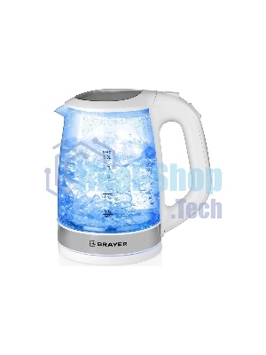 Чайник электрический BRAYER BR1040WH 2220Вт, 2 л, стекл., белый.