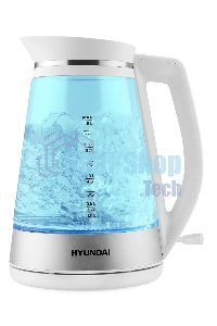 Чайник электрический Hyundai HYK-G3037 1.9л. 3000Вт белый/прозрачный (корпус: стекло)