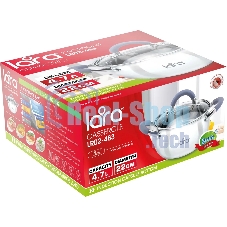 Кастрюля LARA LR02-483 BELL 22x12,5 см, 4,7 л, нержавеющая сталь 316L (хром/никель/молибден), индукционное дно, силиконовая ручка, стеклянная крышка