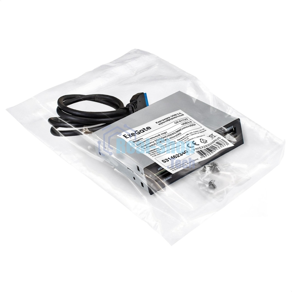 Кард-ридер ExeGate CR-611U3/черный/SD/SDHC/SDXC/MMC/microSD/T-Flash/CF/MS/MS micro/XD/USB 3.0/металл/пластик