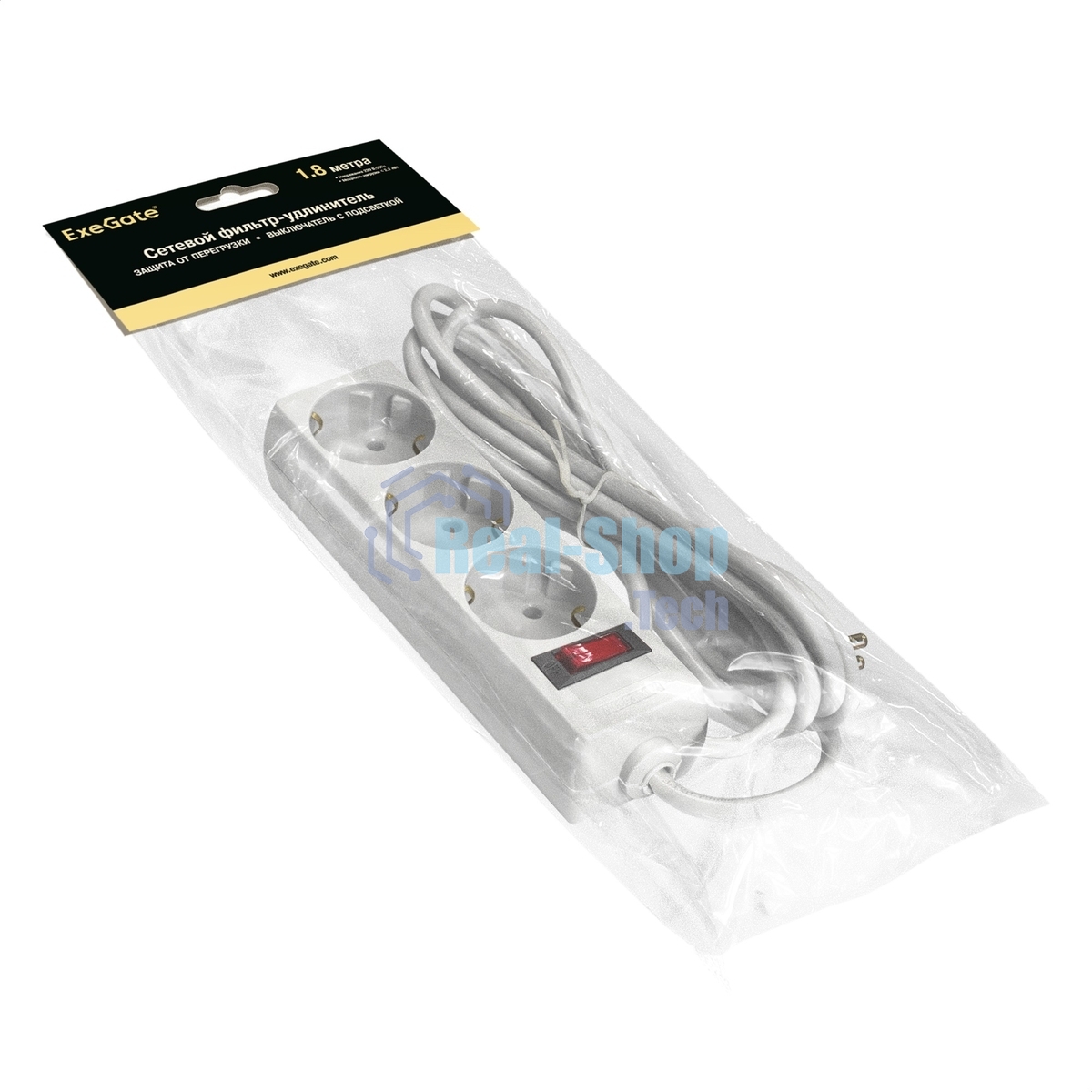 Сетевой фильтр ExeGate EX221178RUS SP-3-1.8W (3 розетки, 1.8 м, евровилка, белый)