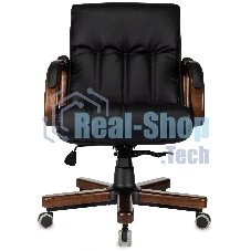 Кресло руководителя Бюрократ T-9932W-LOW-Eco черный, эко.кожа, низк.спин. крестов. металл/дерево