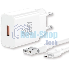 Сетевое зарядное устройство AKSBERRY (6972969383071) T42 QC3.0 + кабель MicroUSB, белый Сетевое зарядное устройство AKSBERRY (6972969383071) T42 QC3.0 + кабель MicroUSB, белый