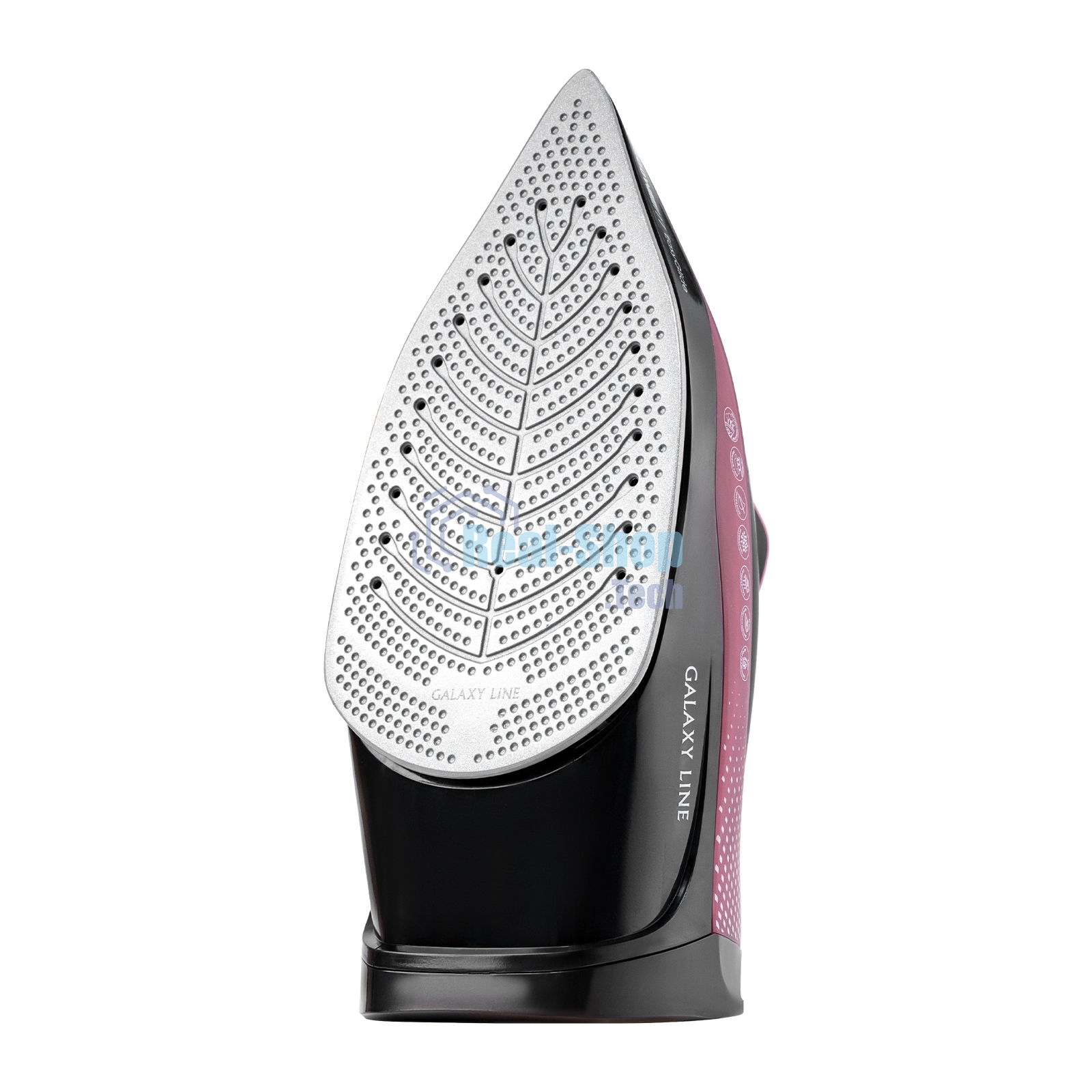 Утюг Galaxy Line GL 6132, розовый с черным, паровой, 2800 Вт, керамическое покрытие EasyGlide, функции: самоочистка, антикапля, антинакипь, указатель максимального уровня воды, индикатор нагрева, вертикальное отпаривание, паровой удар, регулировка подачи 