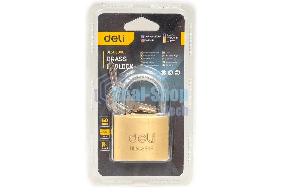 Замок навесной Deli DL508906 латунный, 50мм